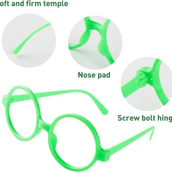 Round Green Glasses No Lens with Blue Clip-on Earrings Dress Up Costume Accessor - Picture 2 of 5